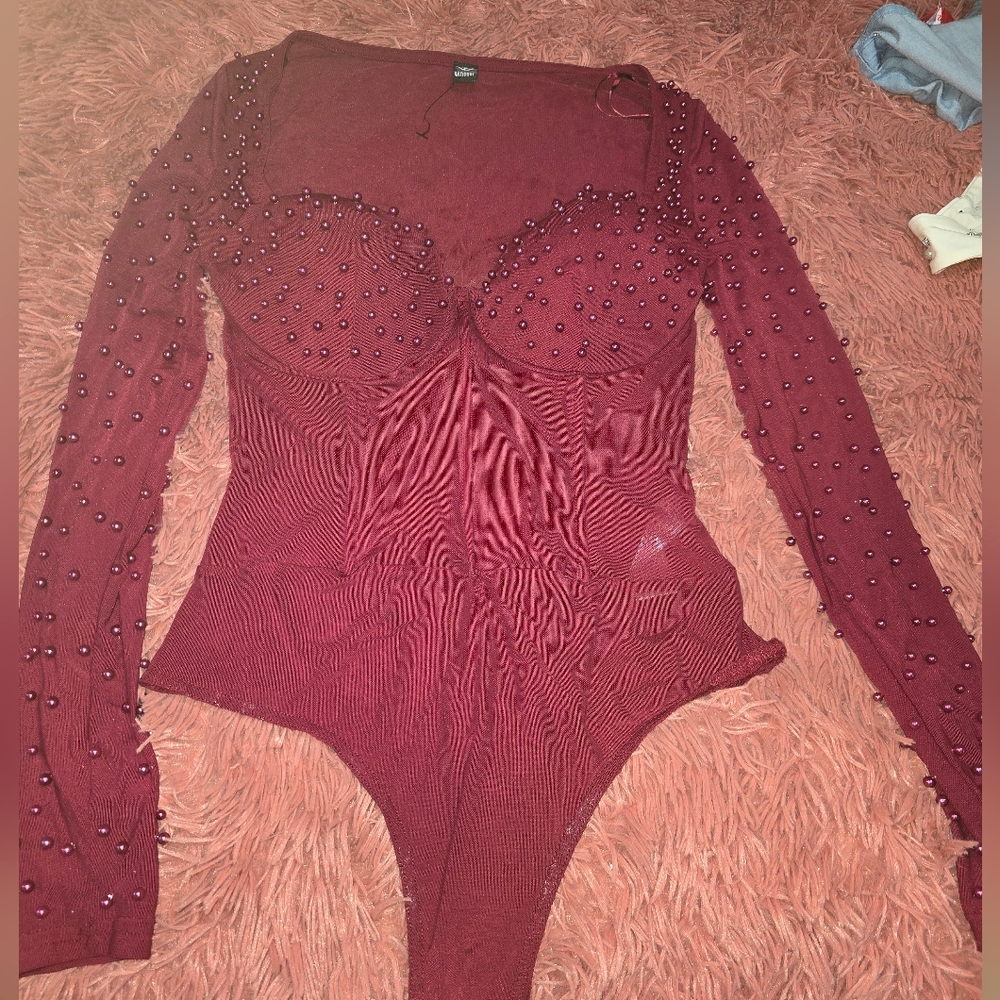 Windsor Burgundy Beaded Bodysuit
